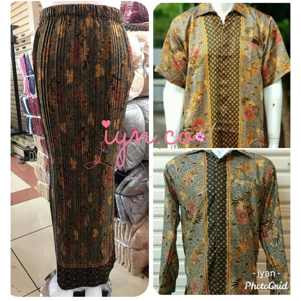 SB Collection Couple Rok Plisket Erny Maxi Panjang Jumbo Dan Kemeja Batik Pria