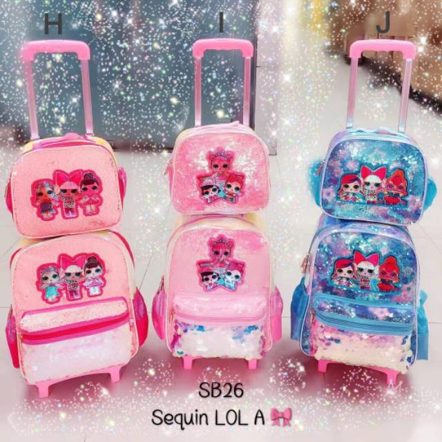 Tas Troli Sequin Unicorn dan LOL / Paket Tas Trolley Anak