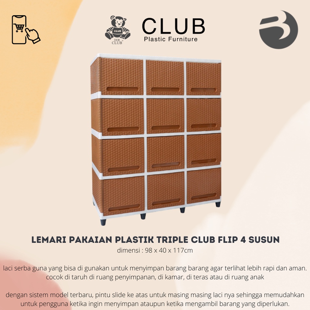 Lemari pakaian plastik triple club flip 4 susun