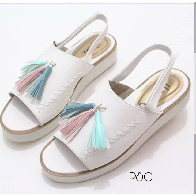 SENDAL TALI FLATFORM WANITA SANDAL SANTAI LONCENG RUBI CEWEK FRINGE RUMBE DATAR LUCU MURAH KULIT