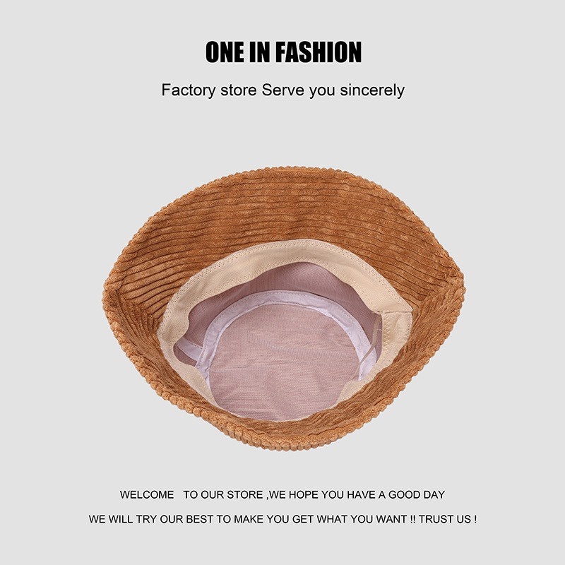 Topi Bucket Bahan Corduroy Motif Monokrom Tahan Angin Untuk Wanita