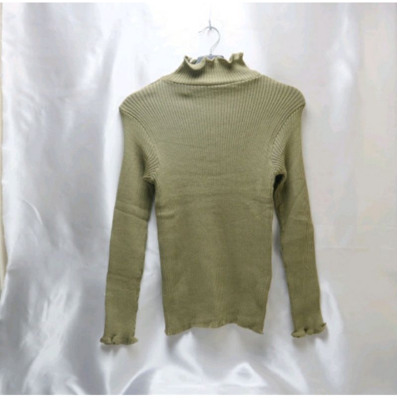 DAISY CURLY SWEATER | TURTLENECK KRIWIL LENGAN PANJANG | SWEATER KRIWIL-Mocca