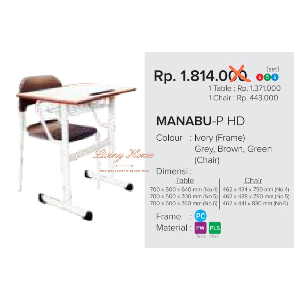 Kursi Lipat Chitose Manabu-P HD School Table Chair Bangku Susun Meja Belajar Sekolah Seminar Kuliah