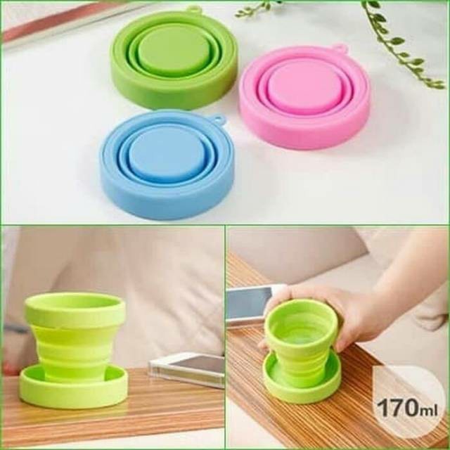 Gelas Cangkir Plastik Silikon Lipat Tarik Travel Portable Cup
