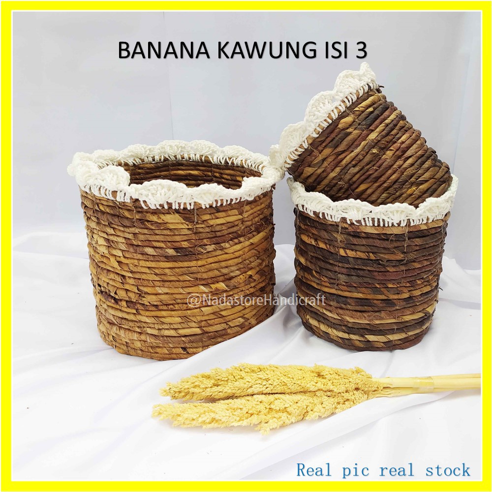 Nadastore Keranjang Banana Rajut Macrame ISI 3 / Banana Basket Kawung isi 3 PCS 20 x 18 cm x 15 cm