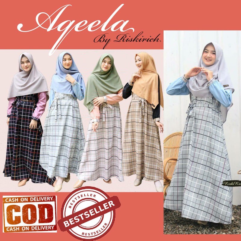 Gamis Aqeela by  Riskirich Gamis kotak-kotak gamis riskirich gamis daily gamis casual