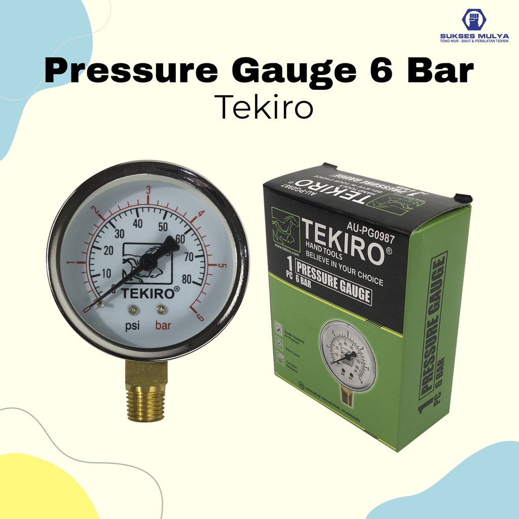 Tekiro Pressure Gauge 6 Bar Manometer 6 Bar Alat Ukur Tekanan Angin Pressure
