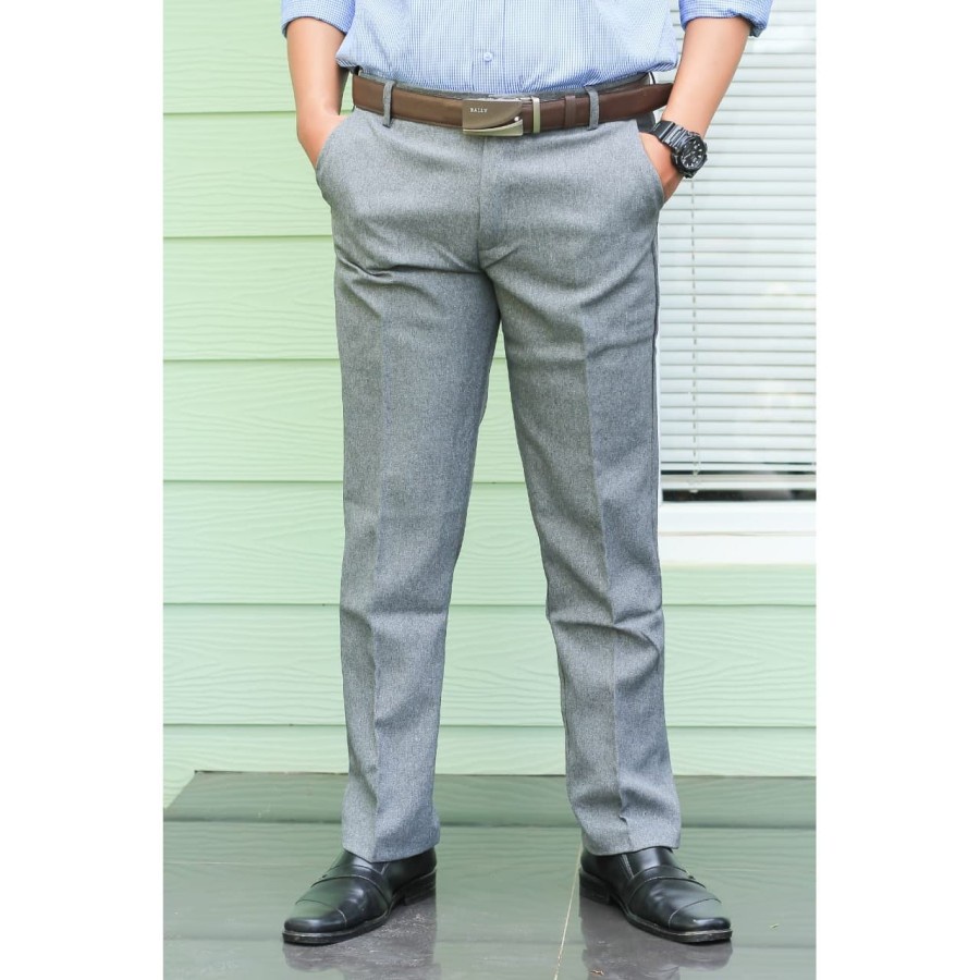 Celana Formal Panjang Pria Slimfit Bahan Kain Gabardine Warna Abu Muda 27-38