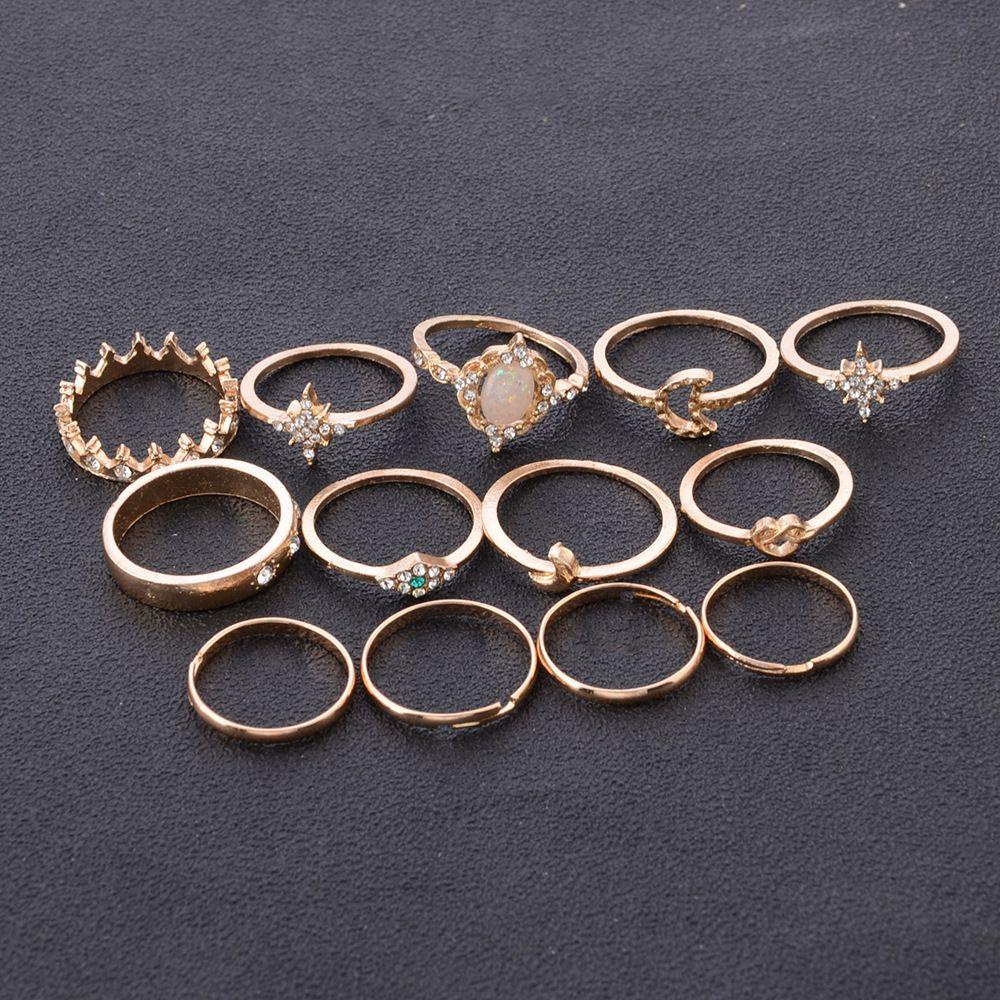 Lily 13PCS /Set Cincin Opal Set Kristal Perhiasan Aksesoris Bohemian Knuckle Midi