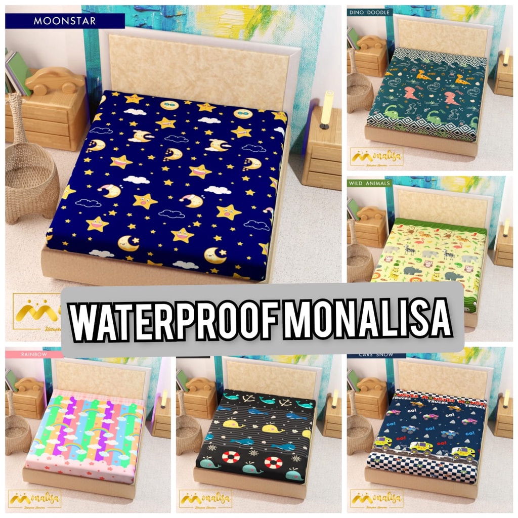 SPREI WATERPROOF MONALISA MOTIF KARAKTER UKURAN 180X200,160x200