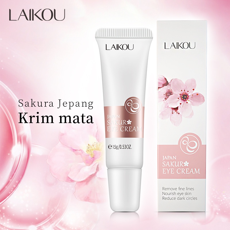 LAIKOU Sakura Eye Cream Menghilangkan Kantong Mata Lingkaran Hitam Anti-Penuaan 15g Beli 1 Gratis 1 Hadiah