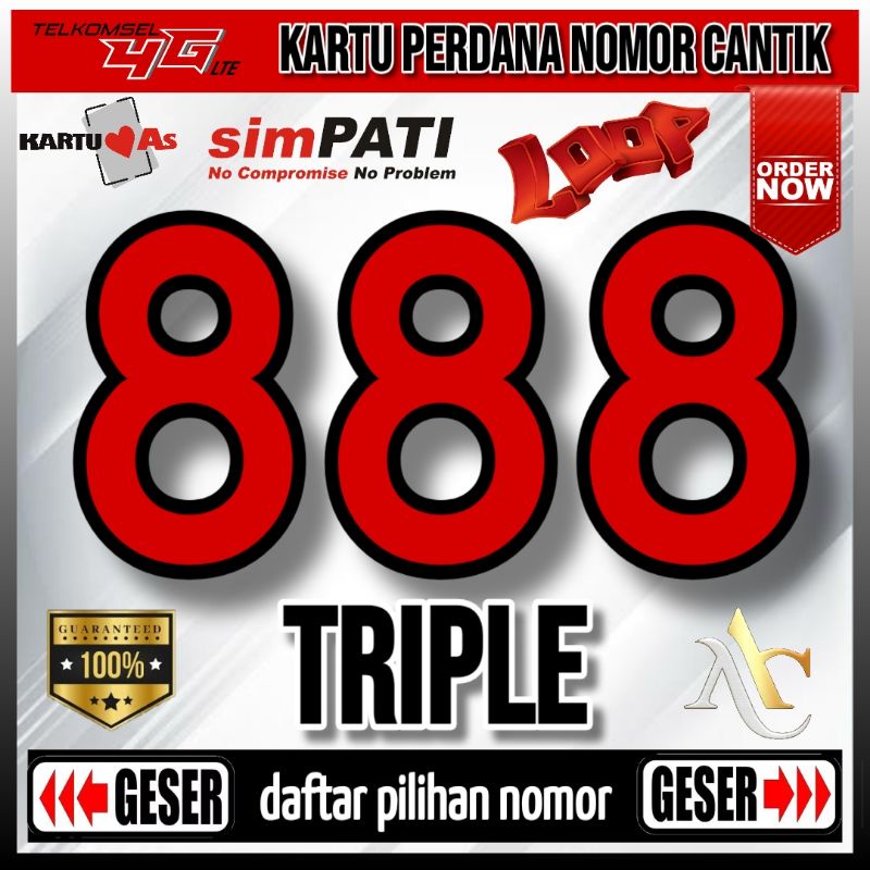 Nomor Cantik Telkomsel 888 simpati As Loop 4G triple