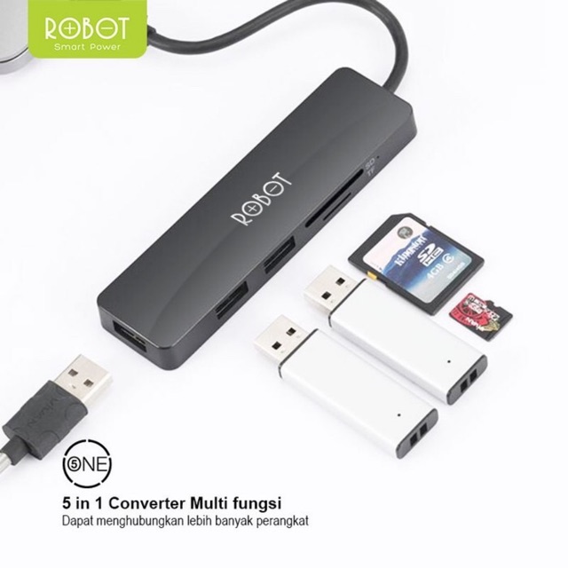 HUB TIPE C Robot HT240 USB Type-C HUB 5in1 Card Reader SD Card / Micro SD USB HUB TIPE C Miltifunction Converter Adapter Macbook Pro iPad Air USB Type-C To 4K