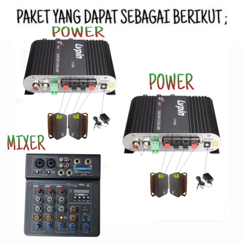 Paket Mixer Power Professional Sound 3R 4 Inch Cafe Dan Restoran 4 Speaker Gantung
