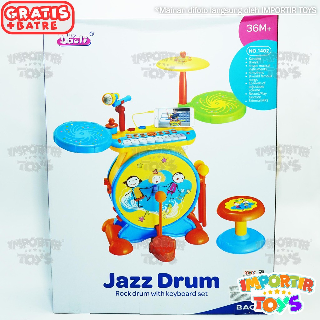 Mainan Jazz Drum Piano Keyboard Anak lengkap Besar Berkualitas Dengan Mic dan Lagu