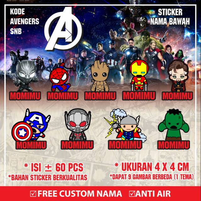 

Stiker/Sticker/Label Nama Bawah Anak/Remaja/Dewasa Custom Avengers