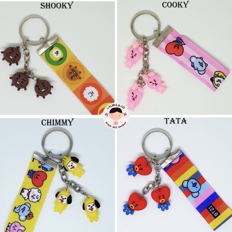 Gantungan Kunci 12pc Sanrio Strap Lapis Karet Silicon 3D BTS BT21 Kpop