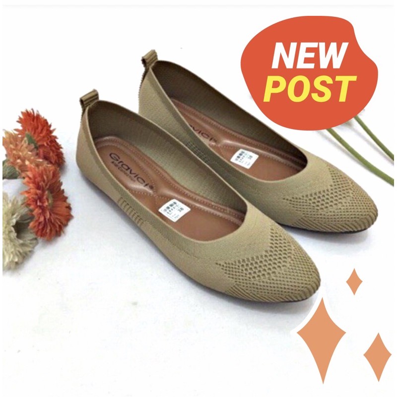 Sepatu Flat Wanita Slip On Bahan Rajut Import DO15 GRAVICI