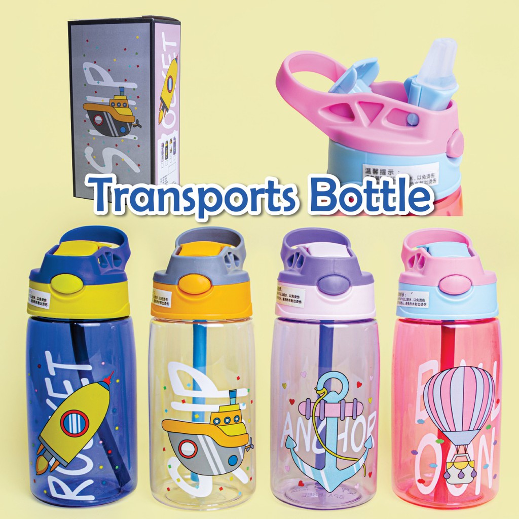 Botol Air Minum 450 ml / Botol Minum Anak Lucu Motif Karakter Imut dengan Sedotan BPA FREE Botol