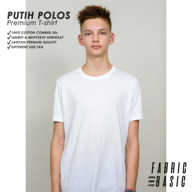 Kaos Polos Pria Wanita Cotton Combed 30s White Solid - Baju Polos Putih Solid