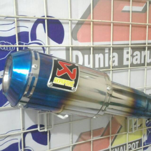 Knalpot racing akrapovic blue 150 250 cc free db killer free emblem