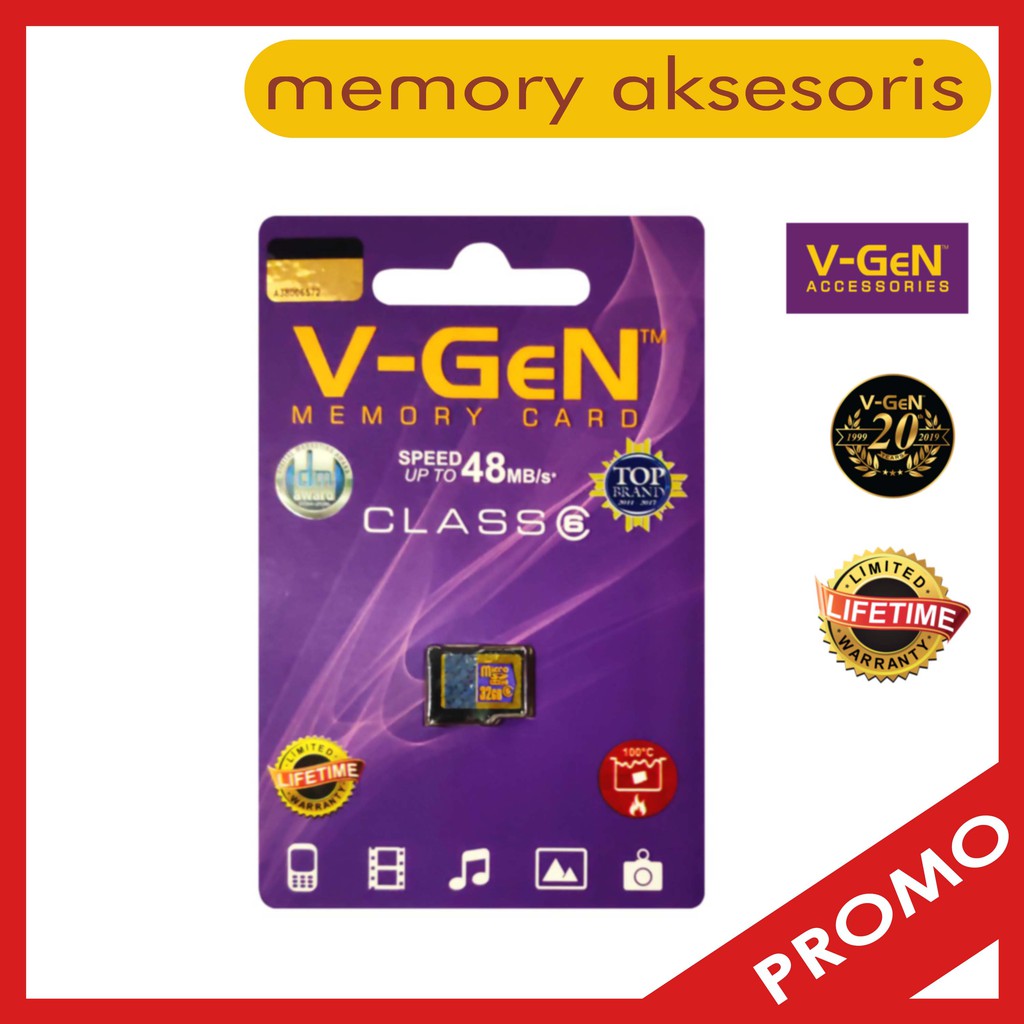 Micro SD 4GB, 8GB, 16GB, 32GB V-GeN Class 6 Memory Card Vgen