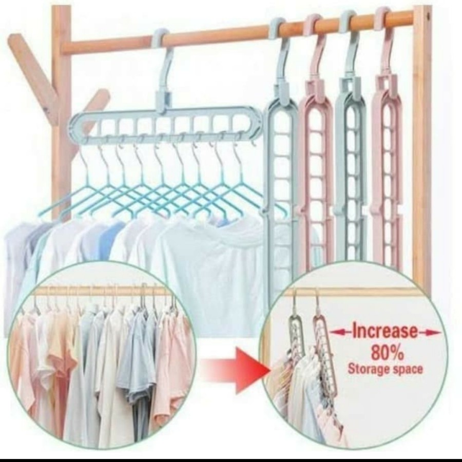 Magic Hanger Gantungan Baju Organizer 9 Lubang Merah Muda