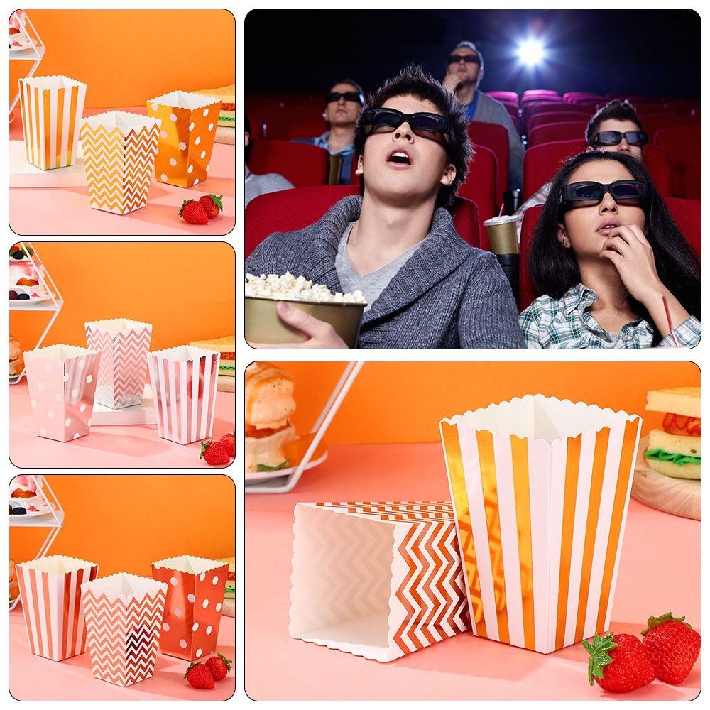 Solighter 6PCS Kotak Popcorn Elegan Kreatif Peralatan Makan Sekali Pakai Rose Gold Silver