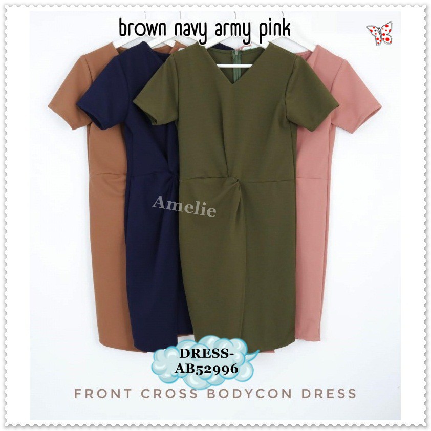 [baju wanita korea]  Mini Dress Bodycon Wanita Bangkok Korea Import Army Pink Navy