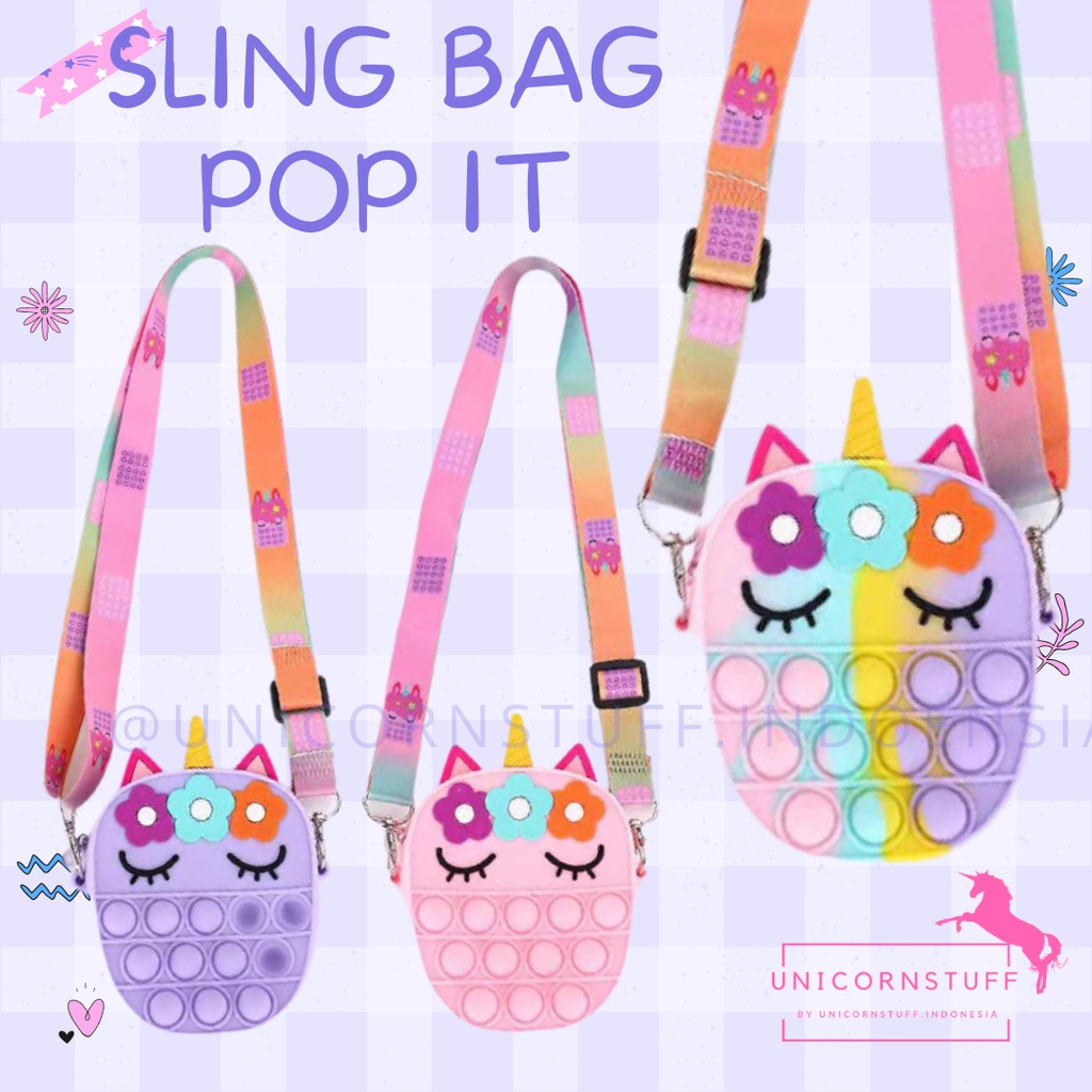 READY INDONESIA Tas Selempang Unicorn Anak Pop It Sling Bag Silicon Jelly Cewek Kado Ulang Tahun Perempuan