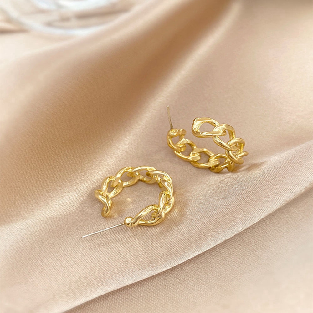 【COD Tangding】Anting Tusuk Bentuk Rantai Bulat Warna Emas Gaya Korea Untuk Wanita