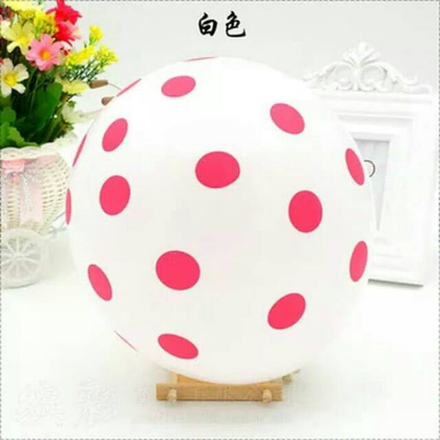 Balon Latex Polkadot - Warna Putih dot Merah