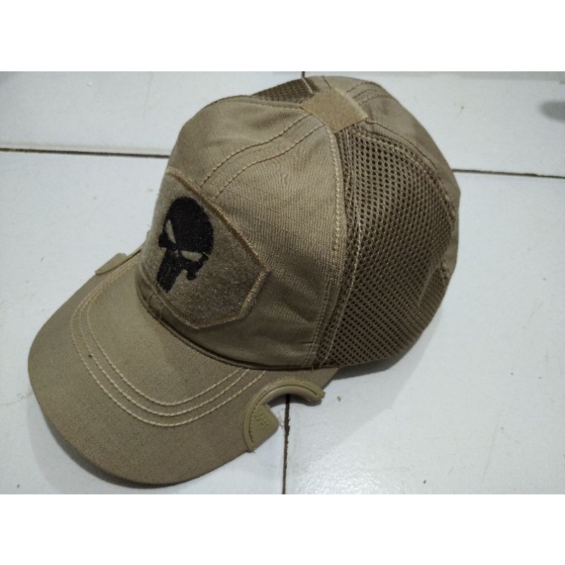 Topi Coak Tactical Topi Bacok Bordir Punisher Warna Cream