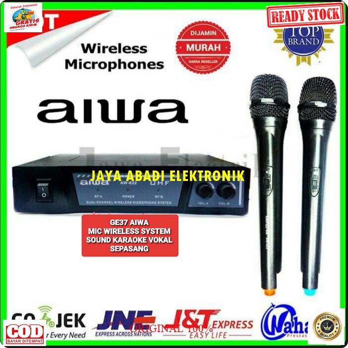 G37 Aiwa naiwa mic karaoke wireless system mik wireles mikrophone profesional pro suara audio sound vokal vocal panggung dj studio G37  Bisa DI SEGALA JENIS SOUND AUDIO SYSTEM  1RECEIVER +2 MIC PEGANG  jarak 20 - 30 meter  suara bagus, jernih dan empuk da