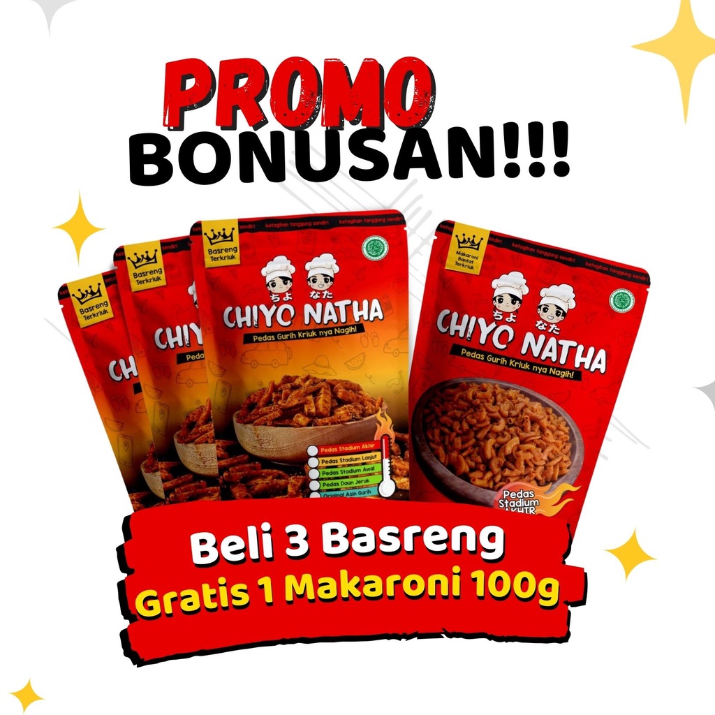 

Buy 3 Basreng Free 1 Makaroni 100g Chiyo Natha Snack Pedas Kriuk