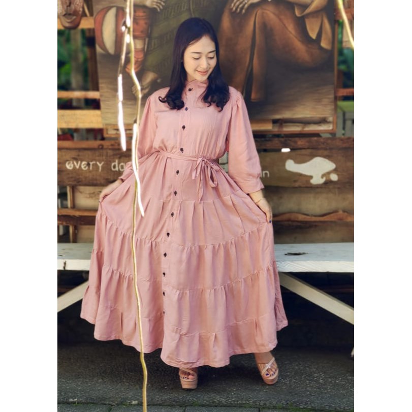 GAMIS BALI RAYON POLOS RAMPEL-Dusty pink