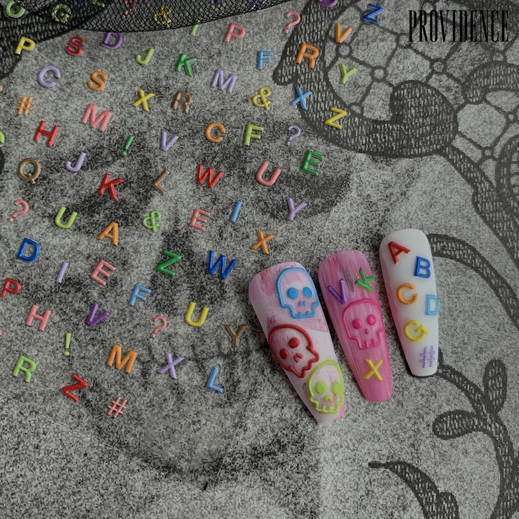 Providence Stiker Kuku 3d Motif Tengkorak / Huruf Untuk Nail Art Wanita