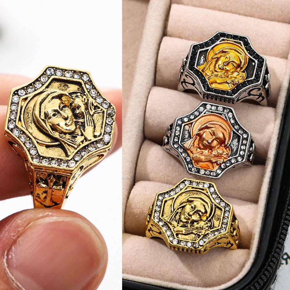 Preva Vintage Alloy Rings Mode Pave Setting Handmade Ukuran 6-12 Cincin Religi Silang