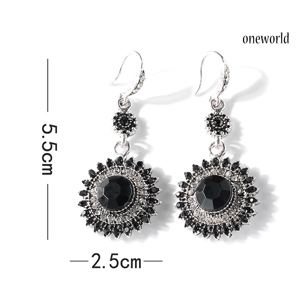 OW# Fashion Wild Personality Exaggerated Round Shape Sun Flower Faux Ruby Earrings