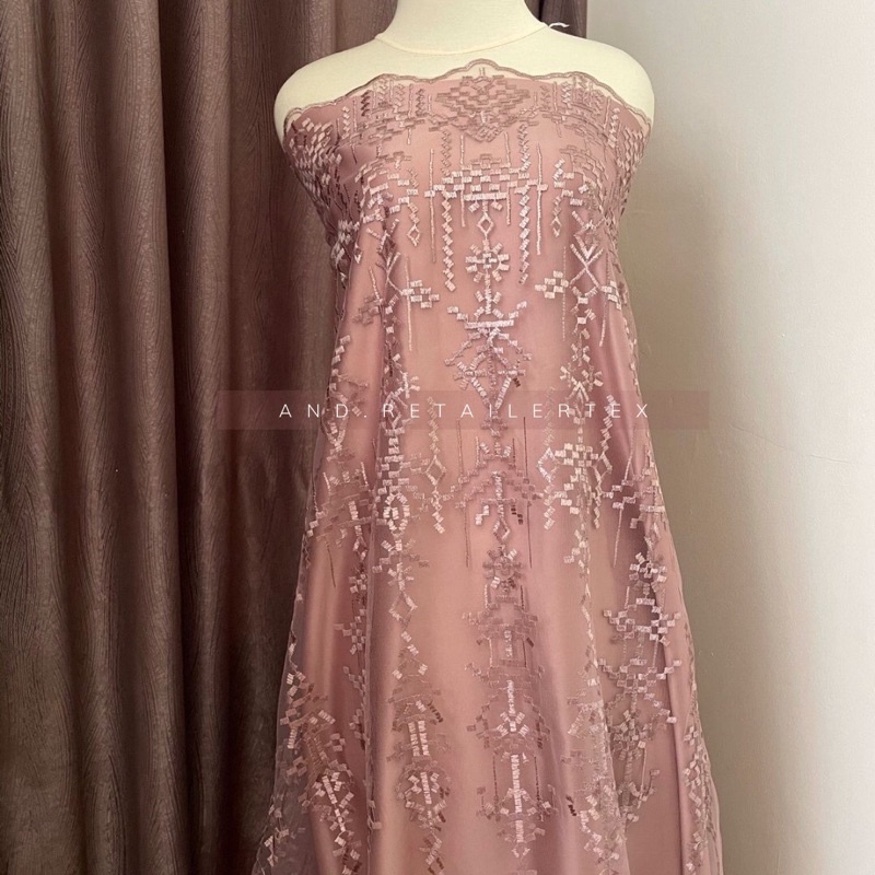 Bahan Kebaya Brokat Etnik Tile Bordir Aphrodite new series warna Rosegold semi Milo