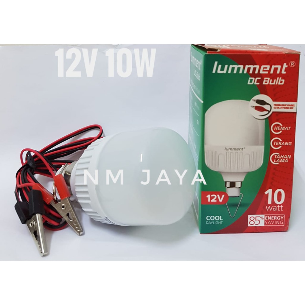 Lampu DC Bulb 12V 10 Watt 10W dan Kabel jepit aki 1.5 M Fitting DC