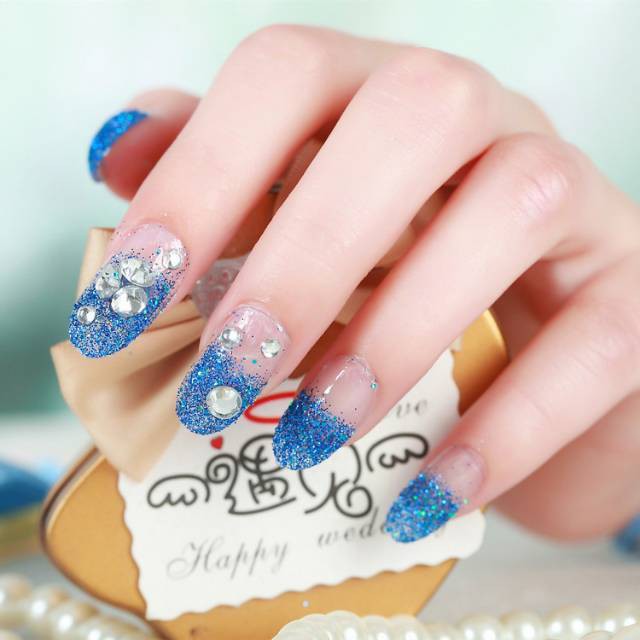 New Trend BRO kuku palsu biru 3D wedding fake nail nailart blue