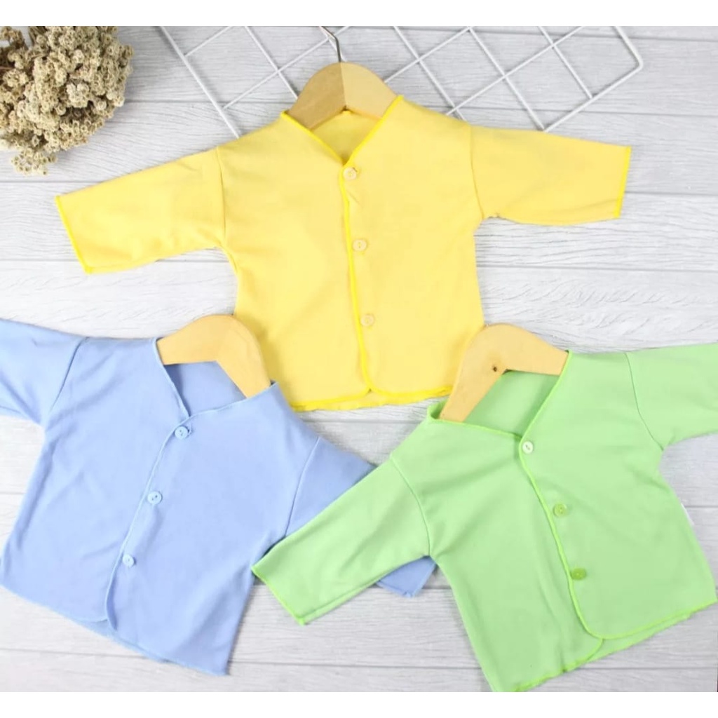 Baju Bayi Newborn Lengan Panjang Polos Warna Isi 6 Pcs