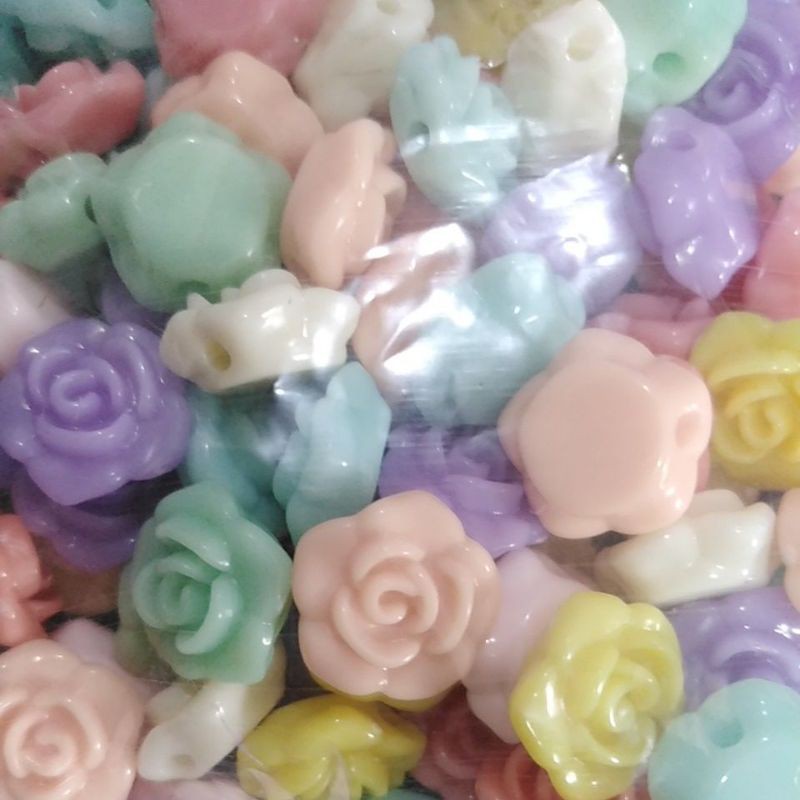manik Mote resin pastel mawar dan kupu 12 /50 pcs