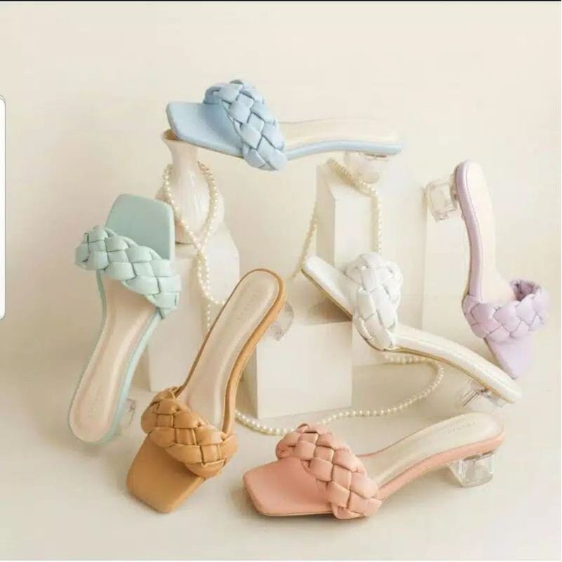 MODERN HEELS WANITA HAK KACA TALI KEPANG