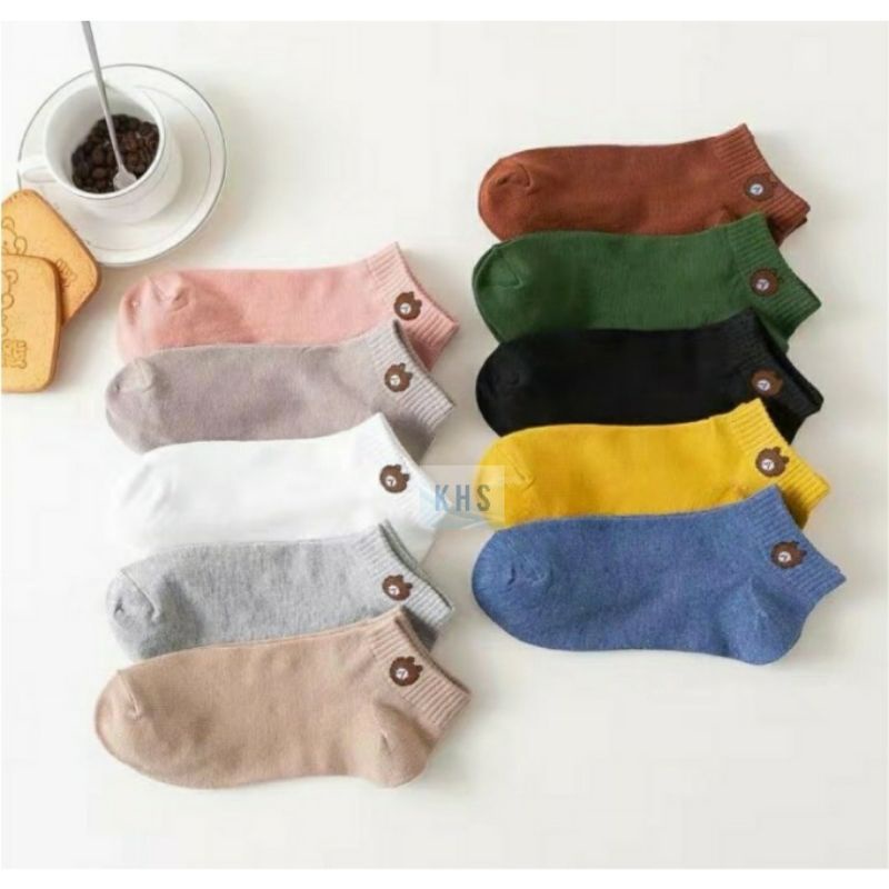 Kaos Kaki Pendek Semata Kaki Ankle Cute Short Socks Bear KaosKaki BUNGA POLOS BERUANG MURAH KHS-3