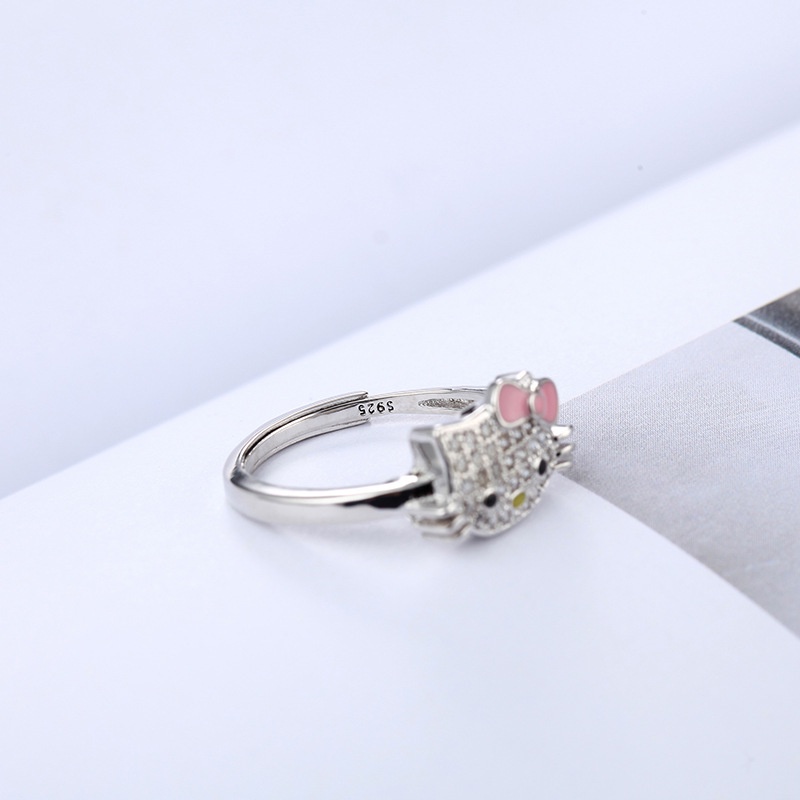 Cincin Kristal Berlian Penuh Desain Kartun Anime Sanrio Kucing Untuk Aksesoris Wanita