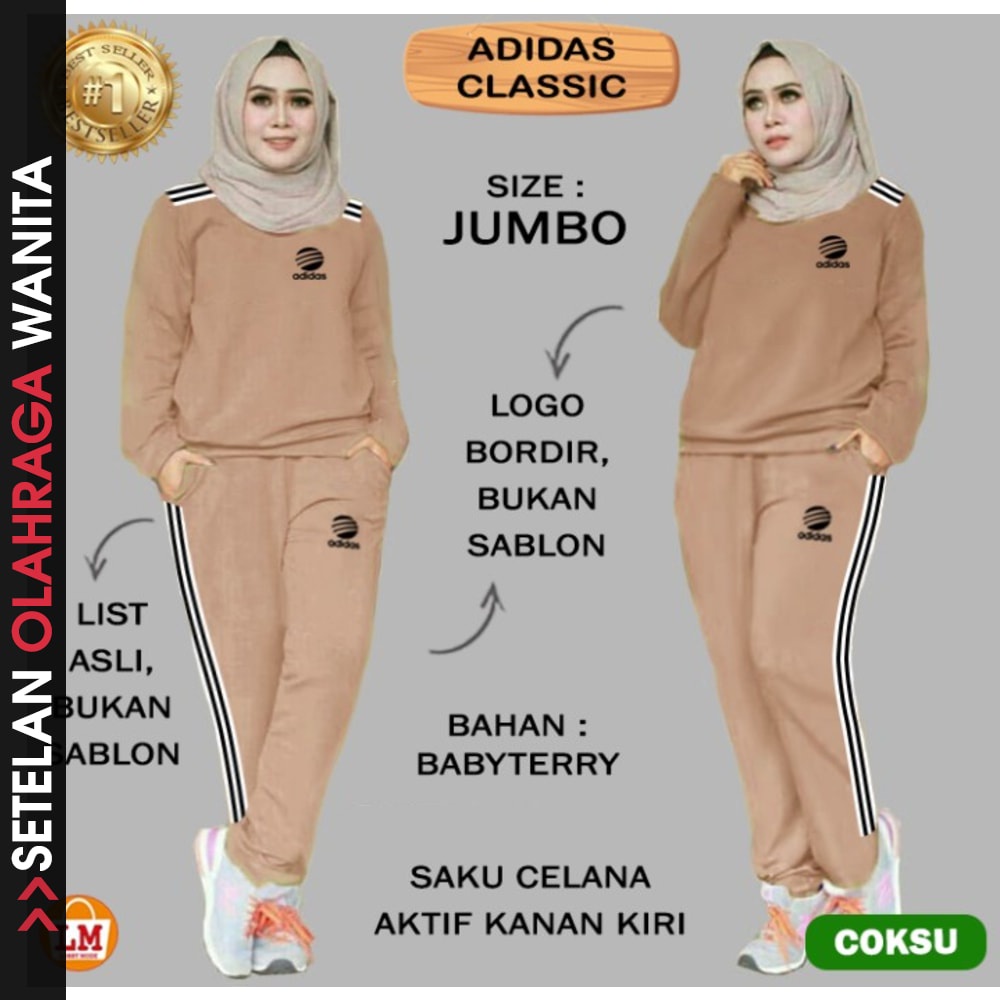 Baju Senam Aerobic Zumba Gym Stelan Olahraga Panjang Hijab Muslim Rok Bintang Ungu List Putih Sete