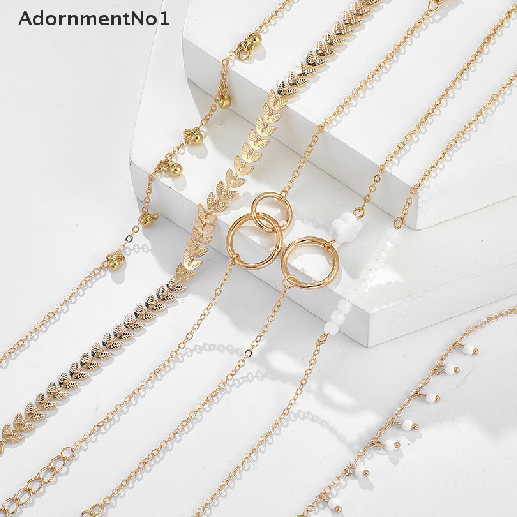 (AdornmentNo1) 6pcs / Set Gelang Tangan Rantai Gaya Boho Aksen Rumbai + Daun Untuk Perhiasan Wanita