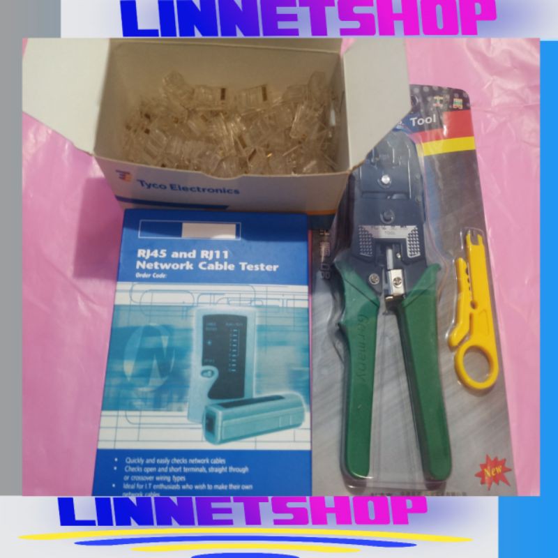 Paket Crimping Tool RJ45 100pcs Lan Tester Paket Pelajar 3 in 1